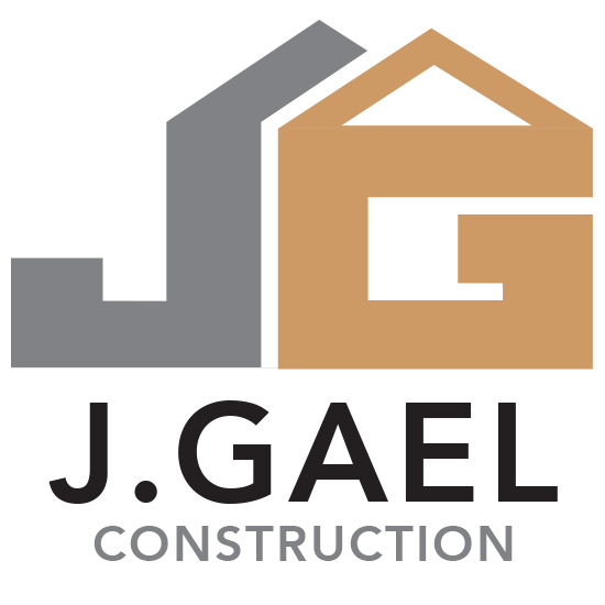 Logo for J. Gael Construction featuring stylized gray and brown house shapes above the company name.